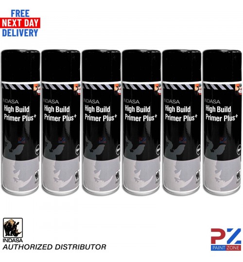 6X INDASA HIGH BUILD PRIMER+ AEROSOL BLACK SPRAY PAINT 500ML