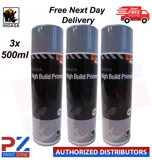 3x Indasa High Build Primer Aerosol Grey Spray Paint 500ml