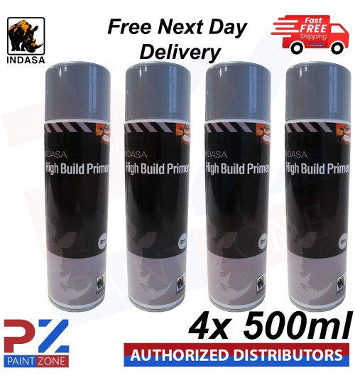 4x Indasa High Build Primer Aerosol Grey Spray Paint 500ml
