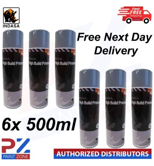 6 x Indasa High Build Primer Aerosol Grey Spray Paint 500ml