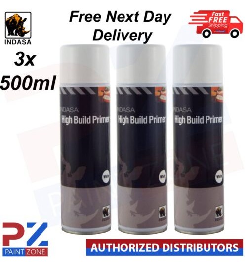 3X Indasa White High Build Acrylic Based Primer Aerosol Excellent Adhesion 500ml