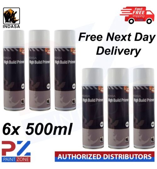 6X Indasa White High Build Acrylic Based Primer Aerosol Excellent Adhesion 500ml