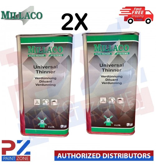 2X MILLACO Basecoat Universal Thinner & 2k Car Automotive Paint Gun Cleaner 5L