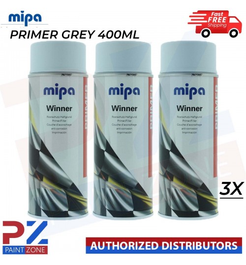 3x MIPA MAWPG WINNER PRIMER GREY SPRAY PAINT AEROSOL - 400ML