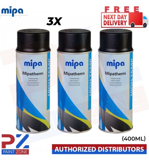 3x Mipa MIPATHERM BLACK HEAT RESISTANT PAINT 400ml Aerosol Car Spray