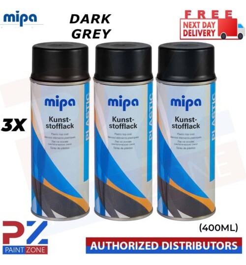 3x MIPA KUNST-STOFFLACK PLASTIC PAINT SPRAY DARK GREY AEROSOL 400ML