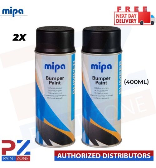 2x MIPA Paint Bumper Spray SCHWARZ/BLACK Fast Drying Aerosol 400ML