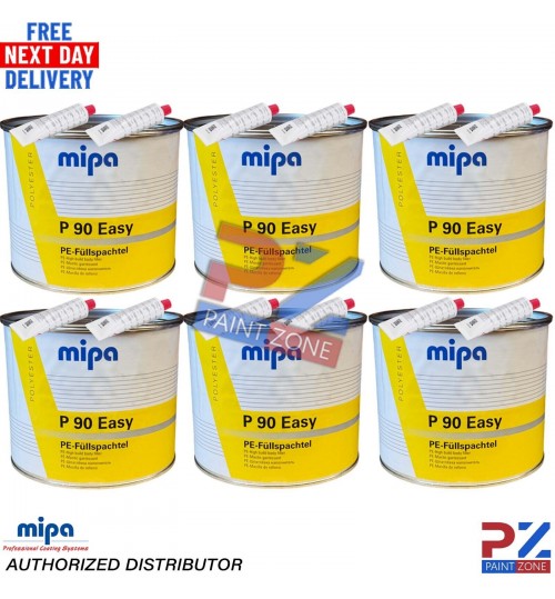 6X MIPA P90 EASY BODY FILLER 4KG - PE high build body filler including hardener