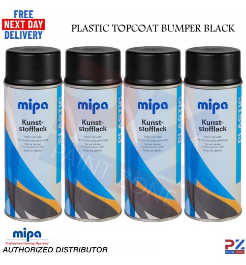 4x MIPA Plastic Topcoat Black Bumper Spray Paint – 400ml Aerosol Kunststofflack